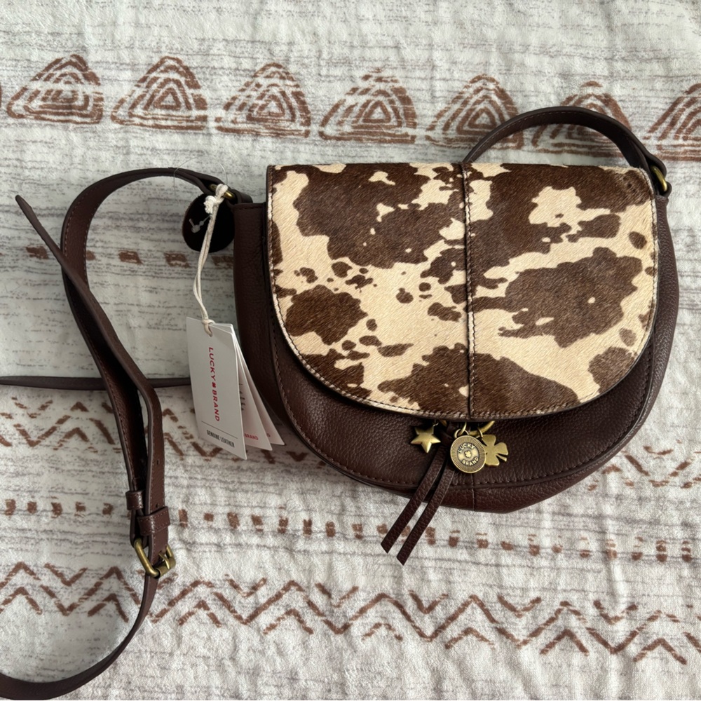 NWT LUCKY BRAND LK-Noel Dark Cappuccino Leather Calf Hair Crossbody/Shoulder Bag